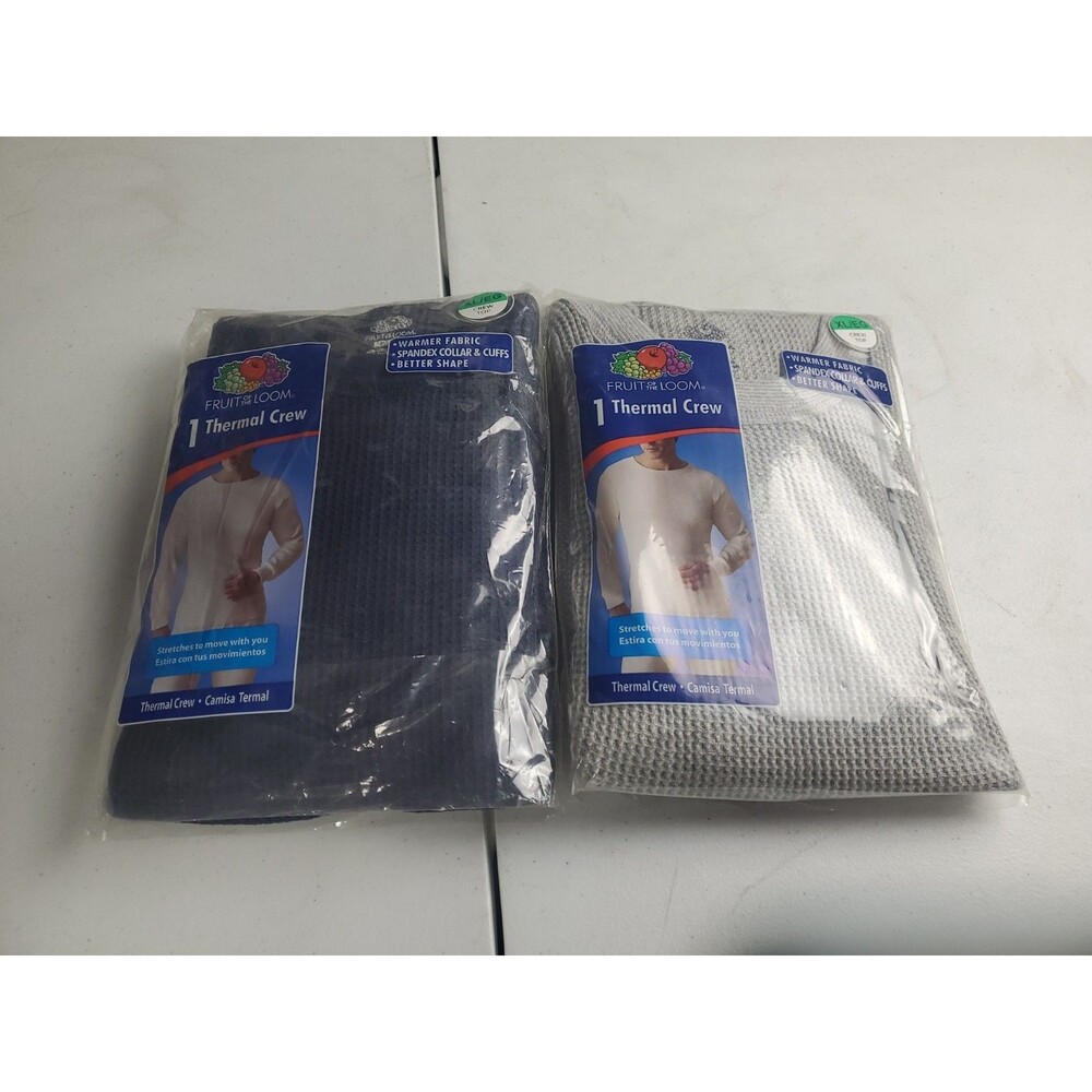 Fruit of the Loom Lot of 2 Crew Tops Thermal Waffle Weave Grey & Black XL/EG